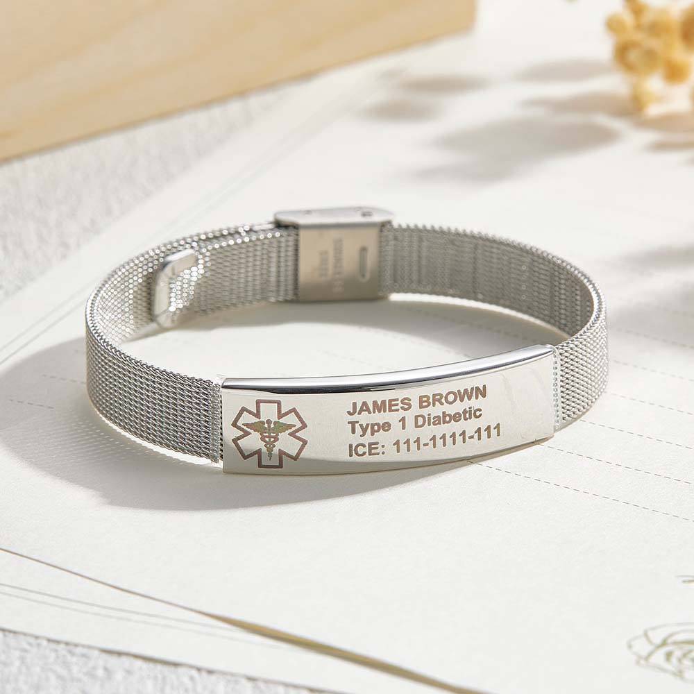 Personalized Medical ID Bracelet – Emergency Alert Band with Custom Text for Health Conditions like Diabetes, Epilepsy, Autism and more